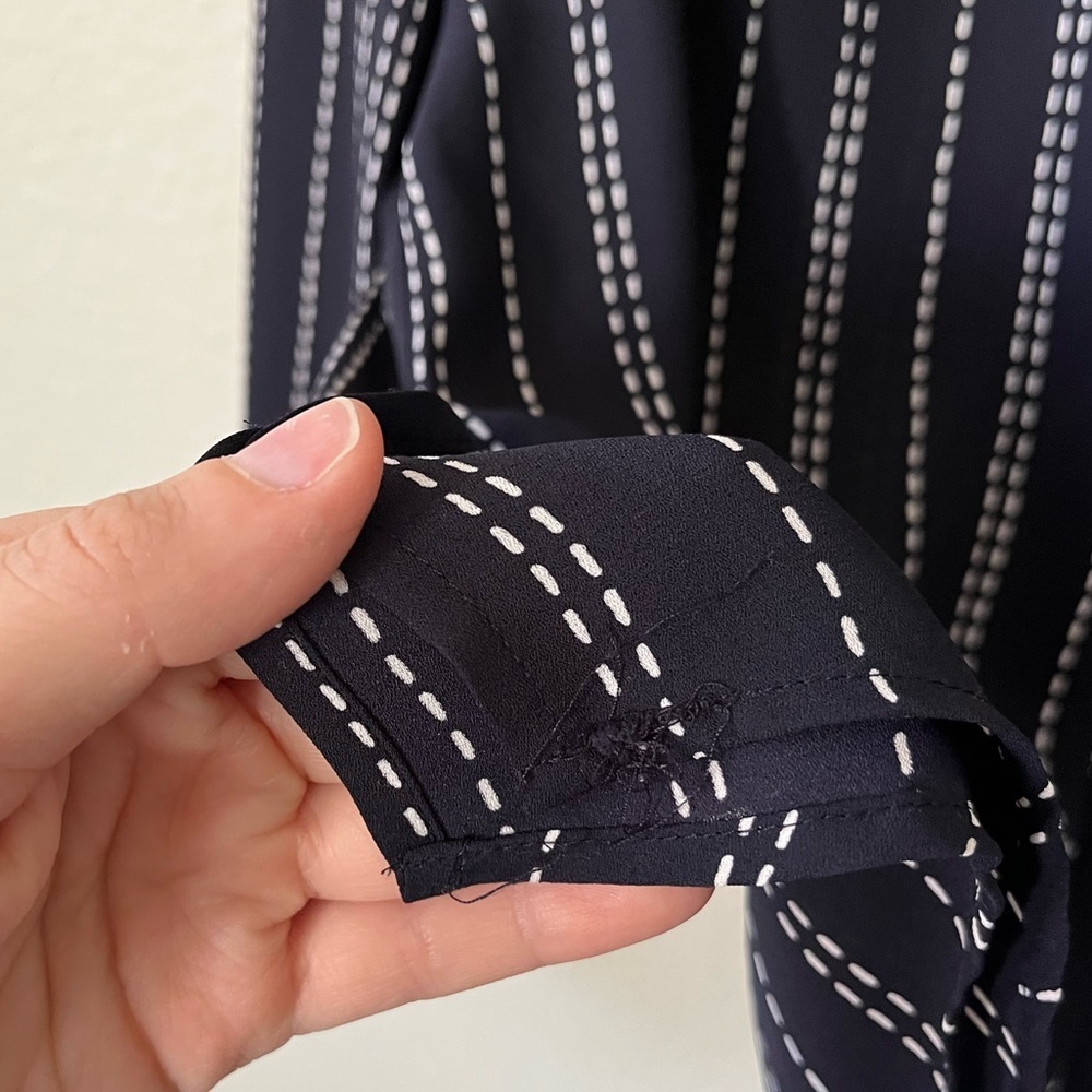 Ann Taylor Navy Button Down White Stitching Blouse Women's Size S - Picture 14 of 16